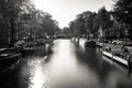 Amsterdam, Holland, the Netherlands - July 6 2020: capture of the typical Amsterdam scenery at a water crossing of a canal staging