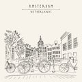 Amsterdam, Holland, Netherlands - vintage hand drawn postcard Royalty Free Stock Photo