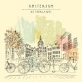 Amsterdam, Holland, Netherlands - vintage hand drawn postcard Royalty Free Stock Photo