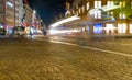 Amsterdam/Holland - October 06 2019: Light trails of cars and buses on  Amsterdam street at night. A taste of travel in the Royalty Free Stock Photo