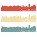Amsterdam Holland Skyline Silhouette. City Stamp Vector Color Vintage Set Logo.