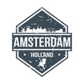 Amsterdam Holland Travel Stamp. Icon Skyline City Design Vector Seal Art.