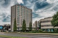 Courtyard marriott amsterdam hotel, Modern office buildings, business district Amsterdam Arena park, Southeast, moody cloudy sky Royalty Free Stock Photo