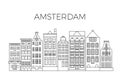 Amsterdam houses city panorama. Dutch street buildings vector skyline