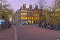 Amsterdam houses at twilight in the Netherlands at sunset