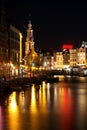 Amsterdam innercity by night in Netherlands Royalty Free Stock Photo