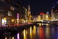 Amsterdam innercity by night in Netherlands Royalty Free Stock Photo