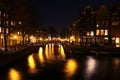 Amsterdam innercity by night in Netherlands Royalty Free Stock Photo