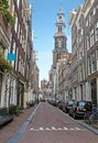 Amsterdam in the Jordaan with the Westerkerk in the Netherlands Royalty Free Stock Photo