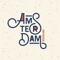 Amsterdam lettering blue and red Vector Illustration