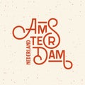 Amsterdam lettering yellow and red Vector Illustration