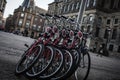 AMSTERDAM - MAY 13: Bicycles parked on a bridge over the canals of Amsterdam Royalty Free Stock Photo