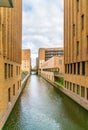 A look through over a channel in the newly developed area IJburg just outside Amsterdam Royalty Free Stock Photo