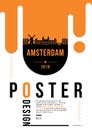 Amsterdam Modern Poster Design with Vector Linear Skyline Royalty Free Stock Photo