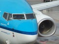 Amsterdam, Nederland, Schipol Airport. KLM Boeing 737, close up to the cockpit