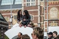 Amsterdam , Netherlands - April 31, 2017 : Asian lady enjoying their holiday on the I Amsterdam letters