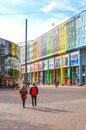 Amsterdam, Netherlands - April 27, 2019: Business district in the Dutch capital. Commercial buildings and hotels with