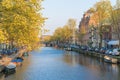 Amsterdam, Netherlands - April 09, 2019: Classic bicycles and historical houses in old Amsterdam. Typical street in Amsterdam with