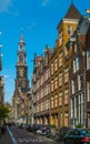 the Famous Westertoren seen from the Raamstraat in The Jordaan in Amsterdam