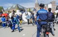 Amsterdam, Netherlands - April 31, 2017 : The handhaving police department having a look an the street performances