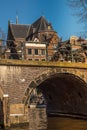 Amsterdam, Netherlands, April 2022. The historic canals and bridges of Amsterdam.