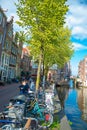 Important tourist attraction in Amsterdam - the small canals in the city center. Royalty Free Stock Photo