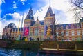 AMSTERDAM, NETHERLANDS, APRIL, 23 2018: Outdoor view of the Rijksmuseum is a Dutch national museum dedicated to arts and