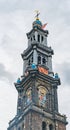 Amsterdam, The Netherlands, April 27 2018, Top of the Westertoren (Western tower) in the center of the city