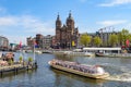 Sightseeng at Canal Boats near the Central Station of Amsterdam