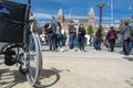Amsterdam , Netherlands - April 31, 2017 - Wheelchair standing in the middle of the crowd on museumplein in Amsterdam