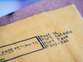 Close-up macro Detail of business envelope from Post NL Netherlands Port Payepostal service with Prioritaire stamp