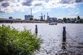 AMSTERDAM, NETHERLANDS - AUGUST 14, 2016: Famous Industrial buildings of Amsterdam city close-up. General landscape view Royalty Free Stock Photo