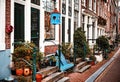 Amsterdam Netherlands. Autumn Street with Traditional Houses