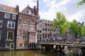 Amsterdam, Netherlands: a bridge over the canal and typical houses Royalty Free Stock Photo