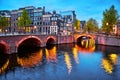 Amsterdam, Netherlands. Bridges with nighttime illumination Royalty Free Stock Photo