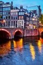 Amsterdam, Netherlands. Bridges with nighttime illumination Royalty Free Stock Photo