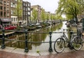 Amsterdam, Netherlands. Canal bridge street houses.