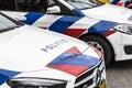 Amsterdam,The Netherlands.Close up of the hood of a Dutch police car.