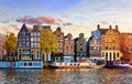 Amsterdam Netherlands dancing houses over river Amstel. Royalty Free Stock Photo