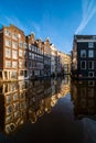 Amsterdam Netherlands dancing houses over Amstel River Royalty Free Stock Photo