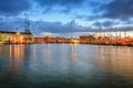 Oosterdok canal in Amsterdam with the Maritime Museum and VOC sh