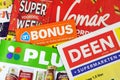 Stack of Dutch grocery shop sale flyers