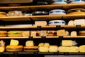 Amsterdam, Netherlands, Europe, October 11, 2019. Various types of traditional Dutch cheese displayed for sale in an Amsterdam Royalty Free Stock Photo