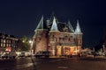 Amsterdam, Netherlands - 14.10.2019: The Amsterdam historical Waag building in Nieuwmarkt square at night Royalty Free Stock Photo