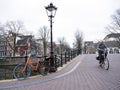 Bicycles and bridges on corner of prinsengracht and reguliersgracht in amsterdam centre