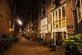 AMSTERDAM, NETHERLANDS - JANUARY 22 2016: City streets of Amsterdam at night. General views of city landscape on January 22, 2016