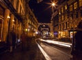 AMSTERDAM, NETHERLANDS - JANUARY 22 2016: City streets of Amsterdam at night. General views of city landscape on January 22, 2016