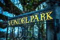 AMSTERDAM, NETHERLANDS - JANUARY 1, 2016: Entrance of Vondel park in Amsterdam, letters on fence. Amsterdam - Netherland. Royalty Free Stock Photo