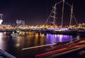 AMSTERDAM, NETHERLANDS - JANUARY 1, 2016: General view on night canal in center of Amsterdam from bridge near museum Nemo. On Jan Royalty Free Stock Photo