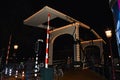 Amsterdam, Netherlands. January 2023. An illuminated drawbridge in downtown Amsterdam. Royalty Free Stock Photo